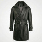 Men’s Genuine Leather Trench Coat – Classic Long Leather Overcoat