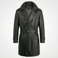 Load image into Gallery viewer, Men’s Genuine Leather Trench Coat – Classic Long Leather Overcoat
