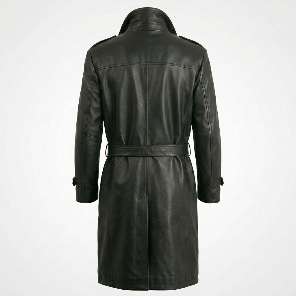 Men’s Genuine Leather Trench Coat – Classic Long Leather Overcoat
