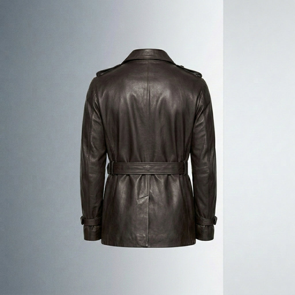 Men’s Double Breasted Lamb Leather Belted Waist Coat