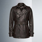 Men’s Double Breasted Lamb Leather Belted Waist Coat