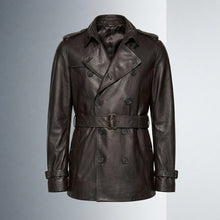 Load image into Gallery viewer, Men’s Double Breasted Lamb Leather Belted Waist Coat
