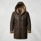 Men’s Brown Shearling Hooded Coat – Genuine Shearling Winter Coat