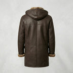 Men’s Brown Shearling Hooded Coat – Genuine Shearling Winter Coat