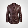 Men’s Burgundy Lambskin Leather Double Breasted Blazer – Travel Hide