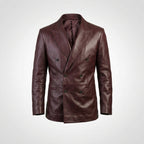 Men’s Burgundy Lambskin Leather Double Breasted Blazer – Travel Hide