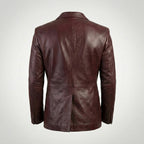 Men’s Burgundy Lambskin Leather Double Breasted Blazer – Travel Hide