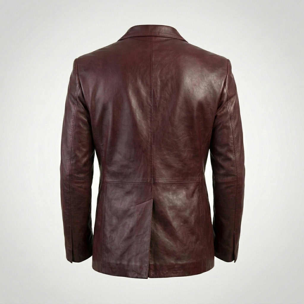 Men’s Burgundy Lambskin Leather Double Breasted Blazer – Travel Hide