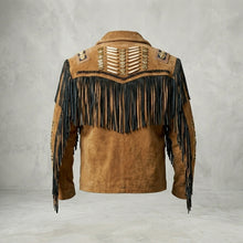 Load image into Gallery viewer, Men’s Cowboy Western Fringed Brown Leather Jacket

