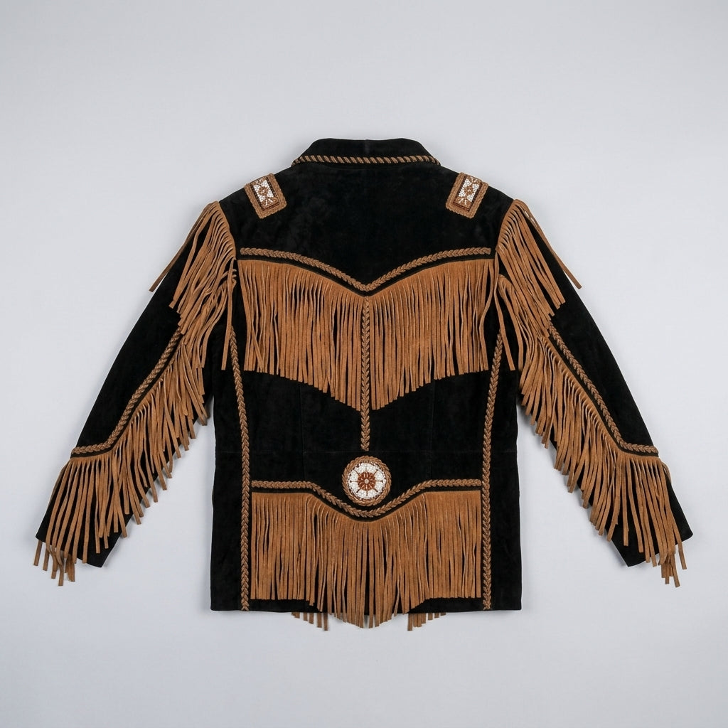 Authentic Western Leather Fringe & Beaded Jacket for Men