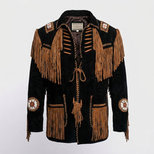 Laden Sie das Bild in den Galerie-Viewer, Authentic Western Leather Fringe &amp; Beaded Jacket for Men

