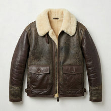 Load image into Gallery viewer, Men’s AN-J-4 Sheepskin Jacket – Premium Military Aviator Flight Coat
