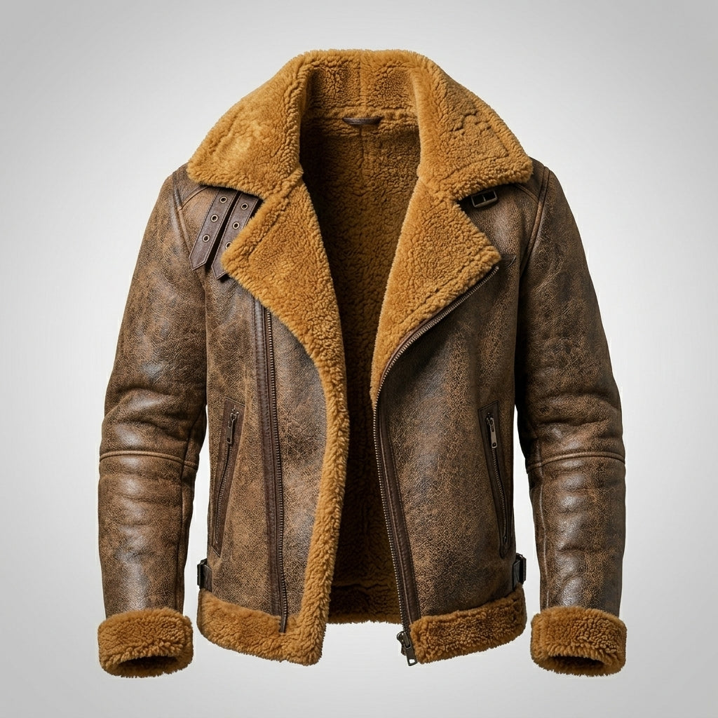 Men’s B3 Sheepskin Shearling Bomber Jacket – Military Fur Aviator Coat