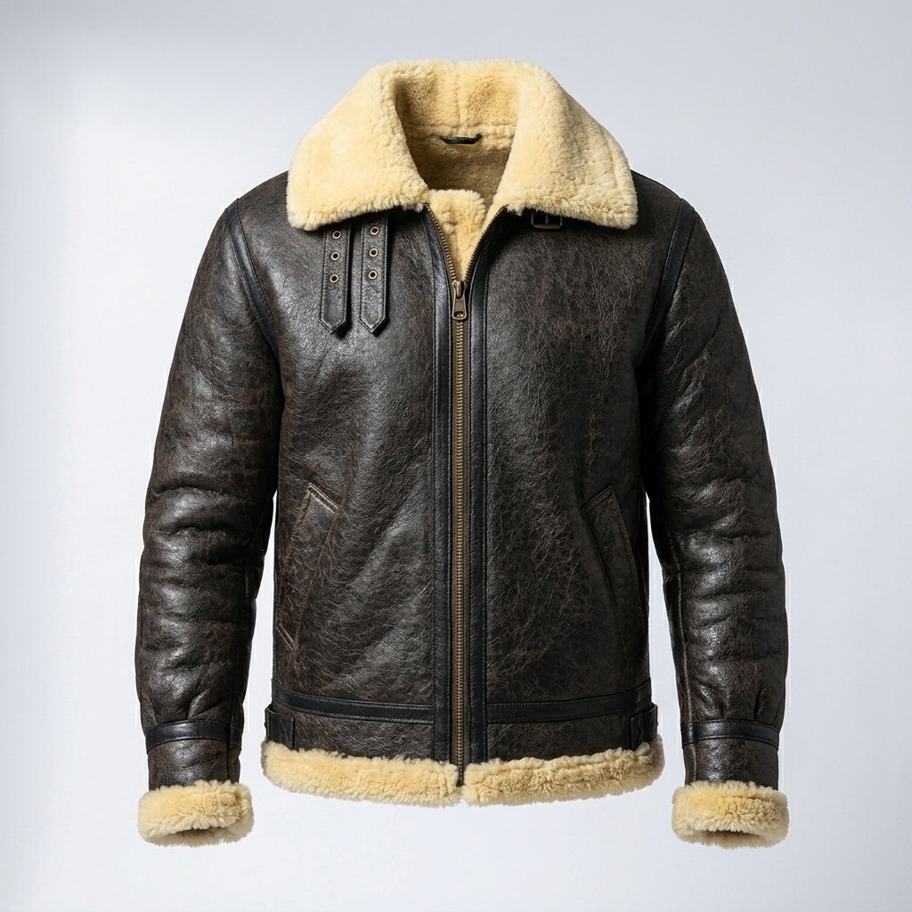 Men’s Dark Brown B3 Military Shearling Bomber Jacket – Premium Aviator Flight Coat