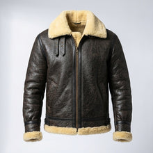 Load image into Gallery viewer, Men’s Dark Brown B3 Military Shearling Bomber Jacket – Premium Aviator Flight Coat
