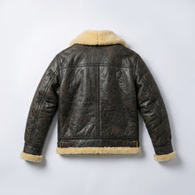 Load image into Gallery viewer, Men’s Dark Brown B3 Military Shearling Bomber Jacket – Premium Aviator Flight Coat
