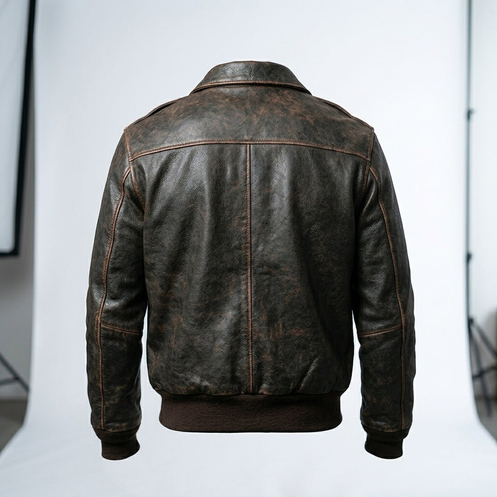 Men’s Brown A2 Aviator Military Pilot Leather Bomber Jacket – Classic Flight Coat