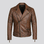Men’s Brown Distressed Leather Motorcycle Jacket – Vintage Biker Moto Coat