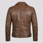 Men’s Brown Distressed Leather Motorcycle Jacket – Vintage Biker Moto Coat