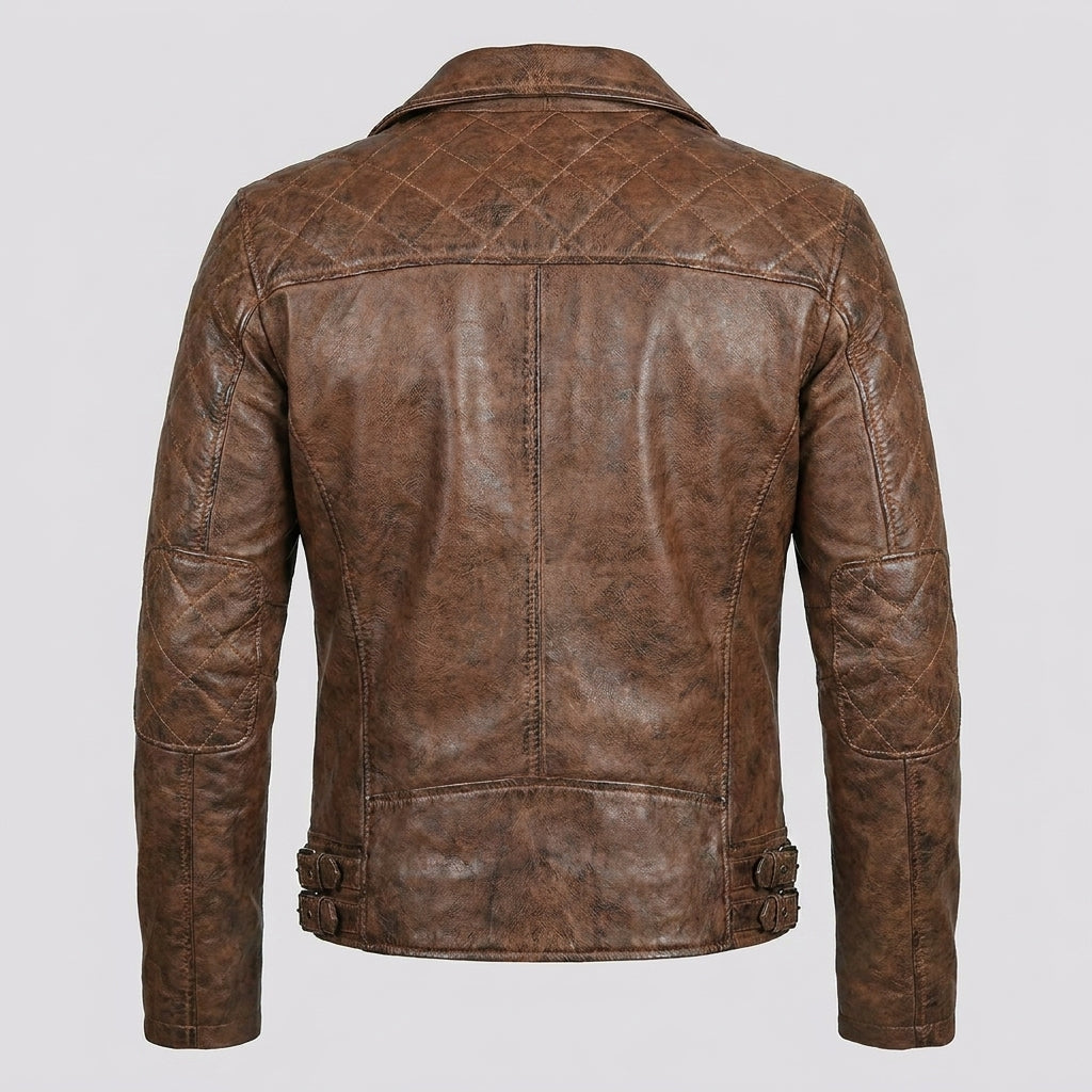 Men’s Brown Distressed Leather Motorcycle Jacket – Vintage Biker Moto Coat