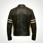 Men’s Distressed Brown Cafe Racer Leather Jacket – Royal Enfield Inspired Biker Coat