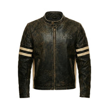 Load image into Gallery viewer, Men’s Distressed Brown Cafe Racer Leather Jacket – Royal Enfield Inspired Biker Coat
