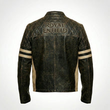 Load image into Gallery viewer, Men’s Distressed Brown Cafe Racer Leather Jacket – Royal Enfield Inspired Biker Coat
