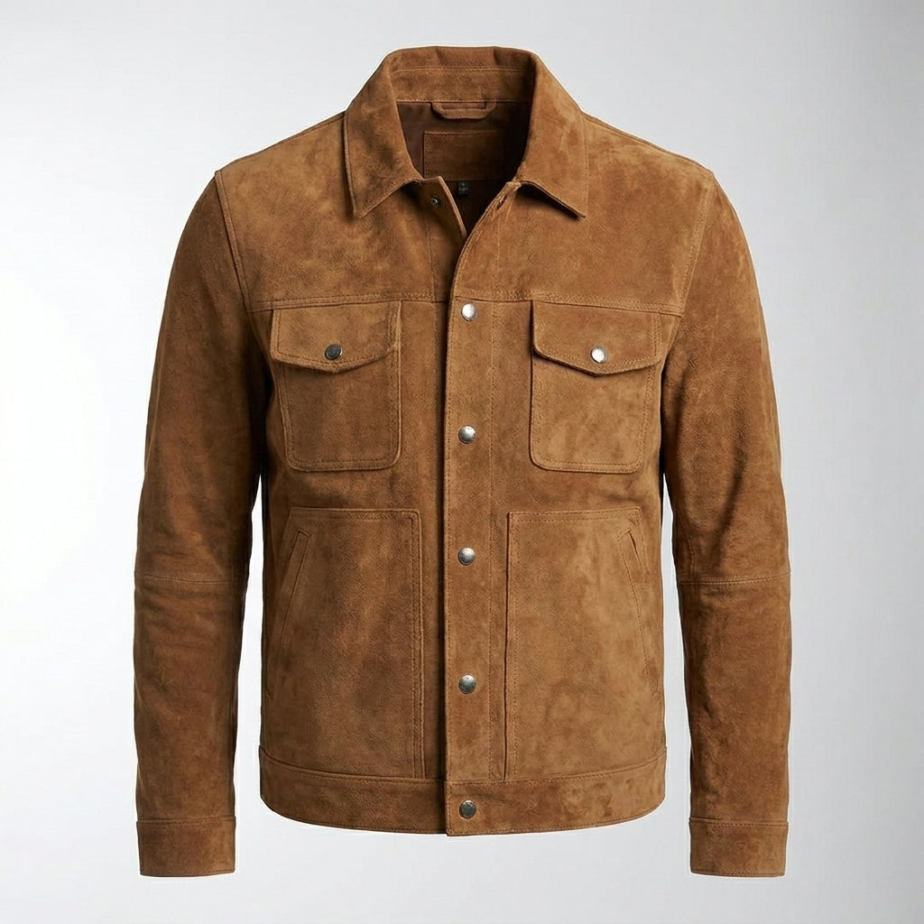 Men’s Heritage Suede Cowboy Jacket – Western Style Leather Trucker Coat