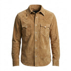 Men’s Tan Suede Western Shirt Jacket – RRL Cowboy Style Heritage Shirt