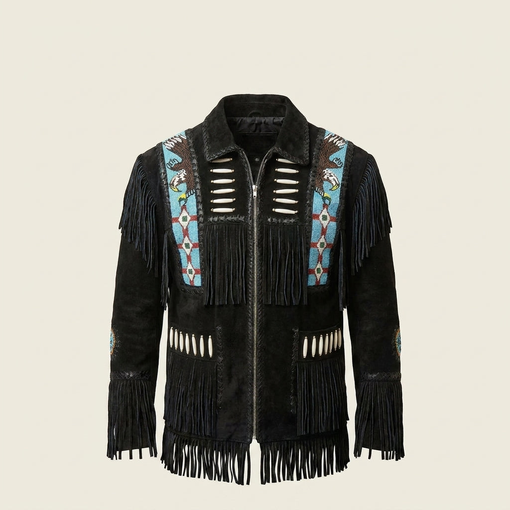 Men’s Western Black Cowboy Leather Jacket – Vintage Biker Style Coat