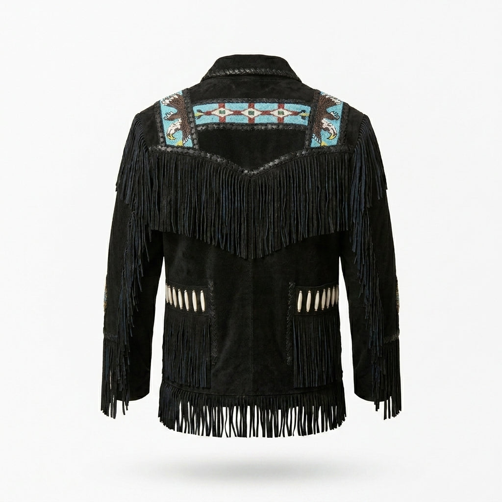 Men’s Western Black Cowboy Leather Jacket – Vintage Biker Style Coat