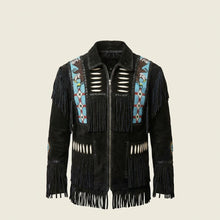 Load image into Gallery viewer, Men’s Western Black Cowboy Leather Jacket – Vintage Biker Style Coat
