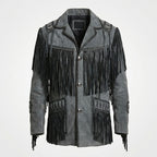 Men’s Western Cowboy Jacket – Black Fringe Suede Leather Coat