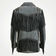 Load image into Gallery viewer, Men’s Western Cowboy Jacket – Black Fringe Suede Leather Coat
