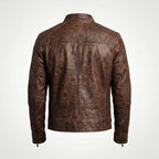 Men’s Coffee Brown Distressed Sheepskin Cafe Racer Leather Jacket