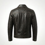 Men’s Dark Brown Leather Trucker Jacket – Contrast Stitch Snap Button Coat