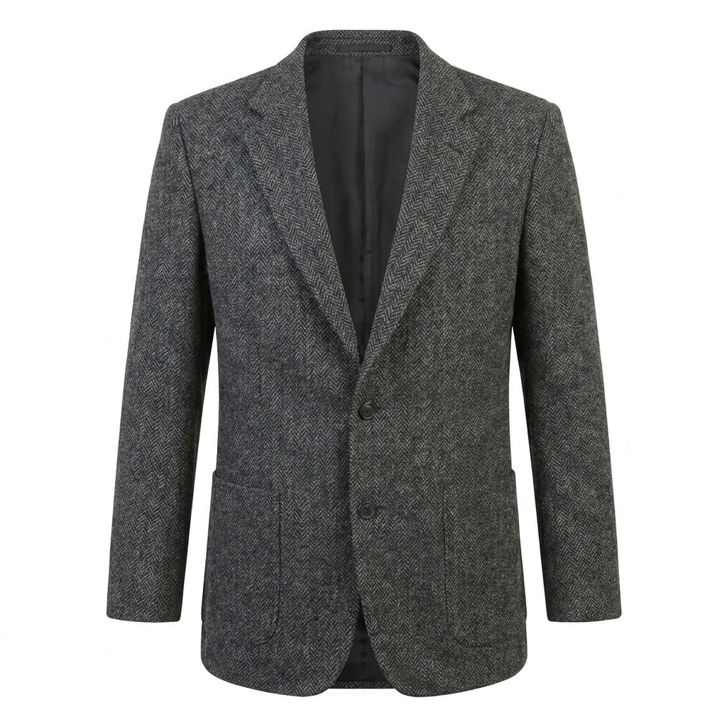 Men’s Gray Herringbone Wool Blazer – Classic Tailored Waverly Sport Coat