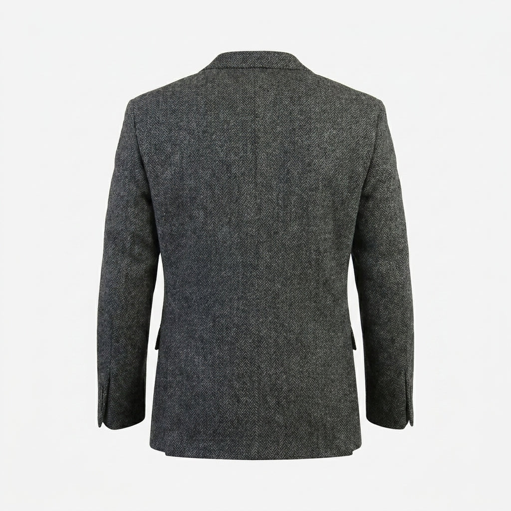 Men’s Gray Herringbone Wool Blazer – Classic Tailored Waverly Sport Coat