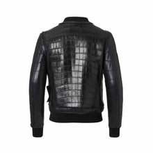 Load image into Gallery viewer, Leather Black Bomber Crocodile Leather Jacket Leather Outlet
