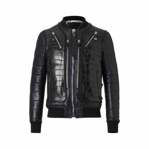 Leather Black Bomber Crocodile Leather Jacket Leather Outlet