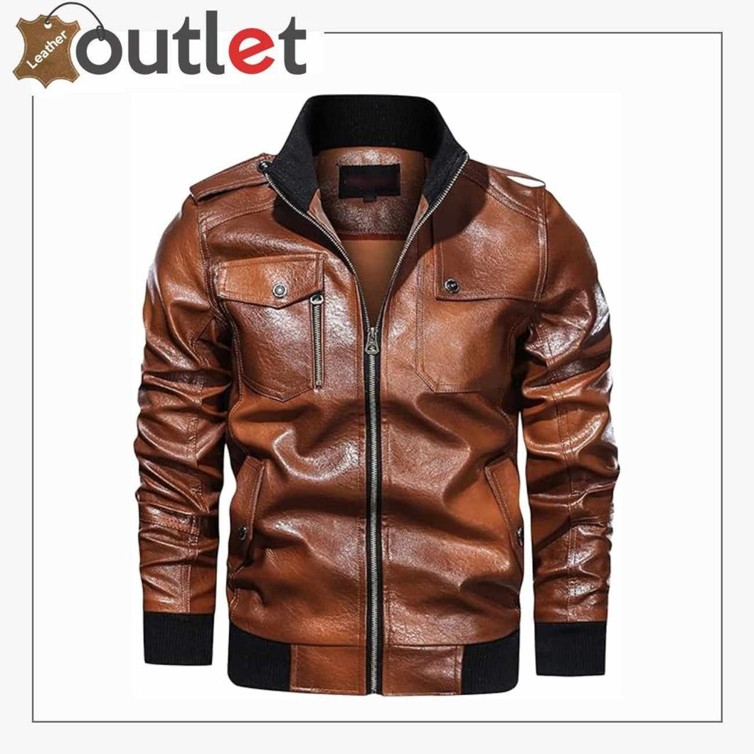 Leather Bomber Jacket Mens Brown