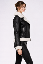 Women's Black Leather Shearling Jacket