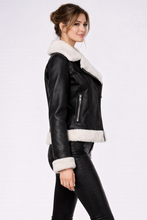 Load image into Gallery viewer, Women's Black Leather Shearling Jacket

