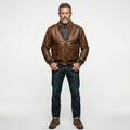Men’s 100 Mission A-2 Pilot Leather Jacket – Classic Aviation Bomber Coat