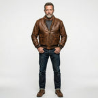 Men’s 100 Mission A-2 Pilot Leather Jacket – Classic Aviation Bomber Coat
