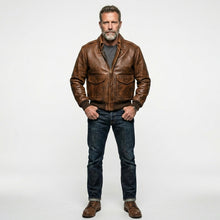 Load image into Gallery viewer, Men’s 100 Mission A-2 Pilot Leather Jacket – Classic Aviation Bomber Coat
