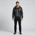 Herren schwarze Kapuzen-Bikerjacke aus Rindsleder – Harley-Stil Moto