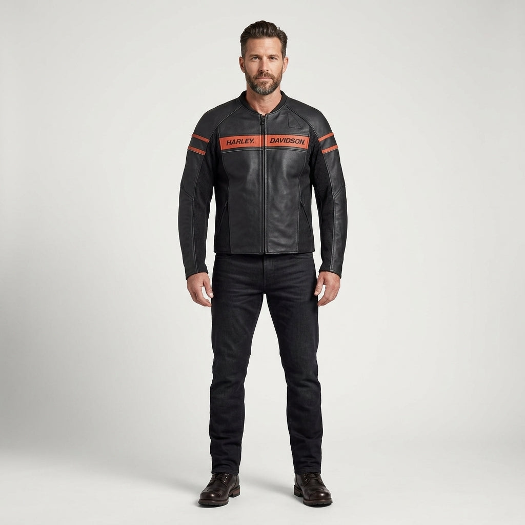 Brawler Leder Motorradjacke für Herren – Harley-Stil schwarze Bikerjacke