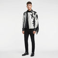 Men’s Black & White Studded Cowboy Leather Jacket – Western Biker Coat