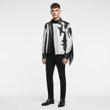 Load image into Gallery viewer, Men’s Black &amp; White Studded Cowboy Leather Jacket – Western Biker Coat
